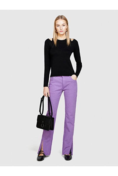 Sisley Pantaloni de damă din bumbac mov cu fante