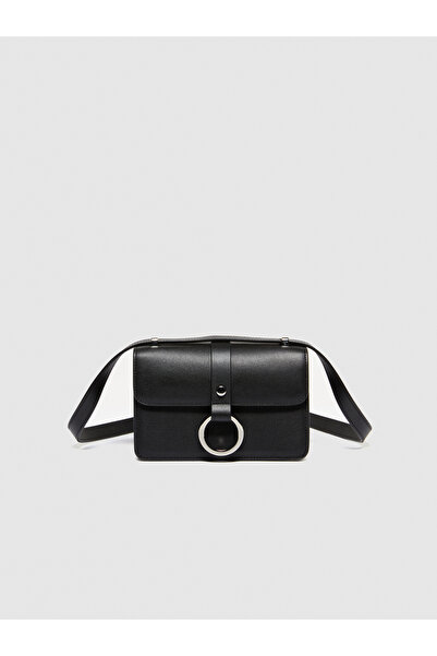 Sisley Kadın Siyah Metal Halkalı Küçük Boy Çapraz Çanta