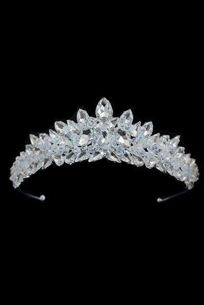 mycrown34 5,5cm Yüksekliğinde Preses Model Gelin Tacı Kristal Boncuk Işlemeli