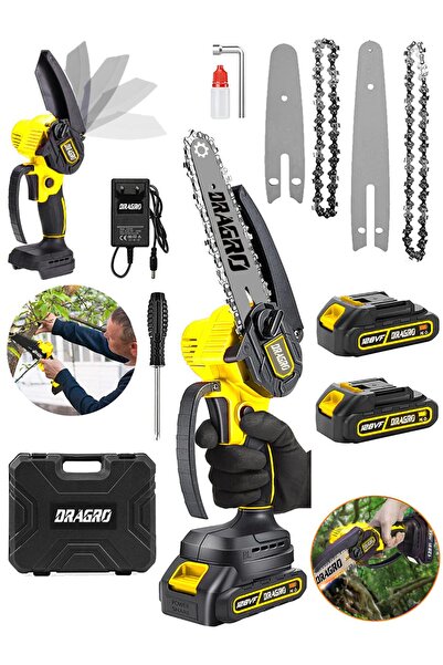 Dragro 21 V Ah Akülü Dal Kesme Budama Testere Makinesi Çift Akülü 15 Cm Yedek...