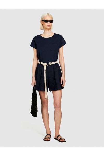Sisley Navy Blue Linen Shorts - Double Pleated Front, 100% Linen