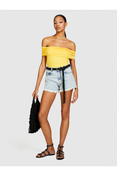 Sisley Pantaloni scurti de damă Ice Blue 100% bumbac - cu franjuri