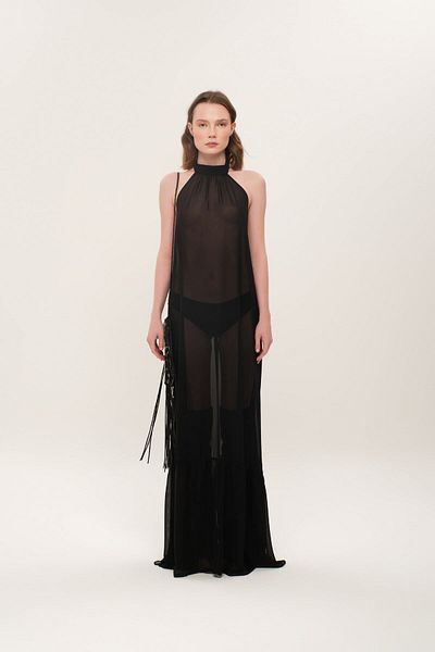 Eda Taşpınar Meat Iconic Design Black Back Low-cut Chiffon Dress