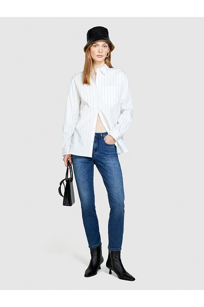 Sisley Pantaloni de damă din denim albastru din bumbac elastic cu talie înaltă