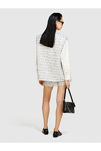 Sisley Γυναικείο πουκάμισο από βαμβακερό ελαστικό λευκό ριγέ - με τσέπες με μπάλωμα