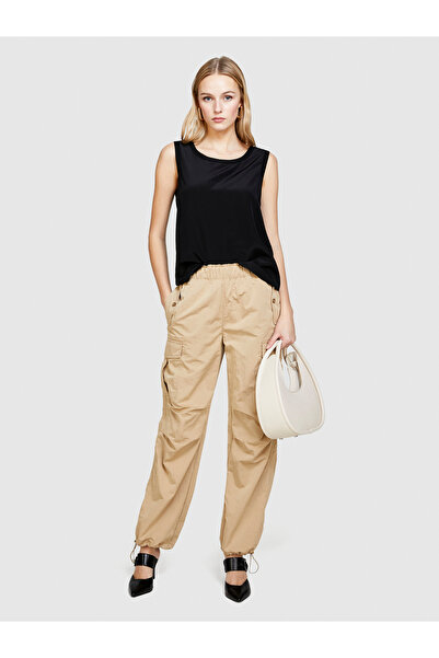 Sisley Black Silk Sleeveless Crew Neck Women's Blouse