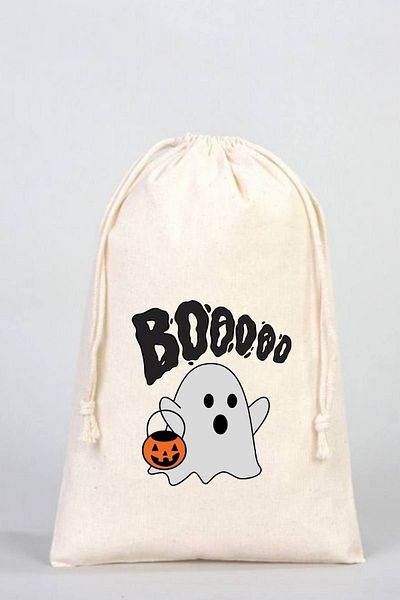 Florence Event Ghost Printed Halloween 100% Cotton Raw Cloth Pouch 20x30 Cm
