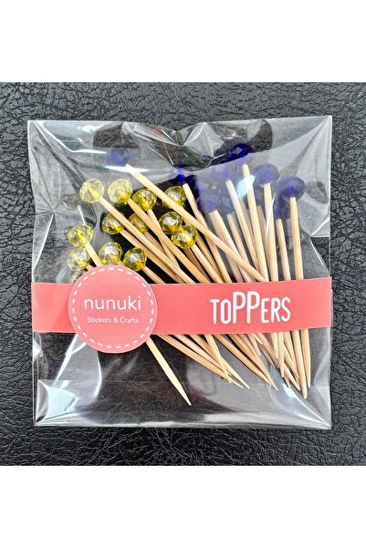 NUNUKİ أصفر كحلي 25 قطعة 7 سم كوكتيل عرض مسواك - كريستال مطرز لمحبي كرة القدم...