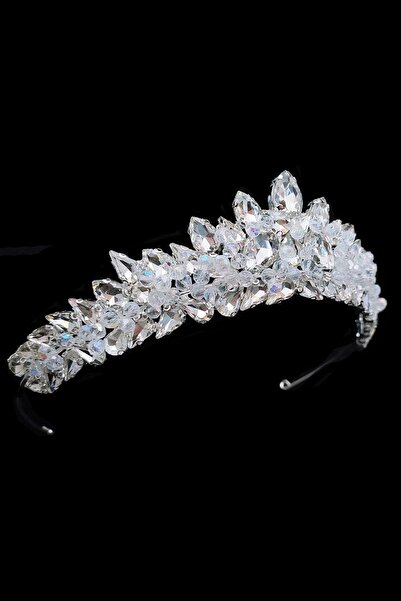 mycrown34 5,5cm Yüksekliğinde Preses Model Gelin Tacı Kristal Boncuk Işlemeli