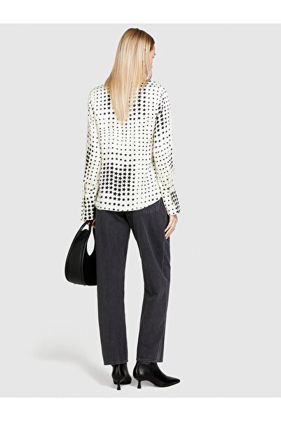 Sisley Γυναικείο πουκάμισο με λευκό στάμπα 100% βισκόζη - Κανονική εφαρμογή