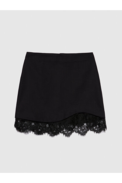 Sisley Fusta mini pentru femei din bumbac elastic cu detaliu din dantela neagra