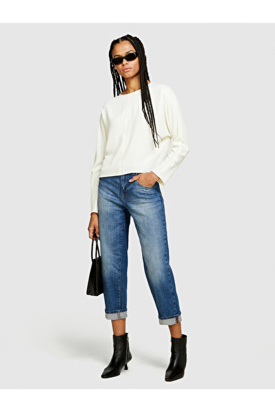 Sisley Γυναικείο παντελόνι από βαμβακερό τζιν με ψηλόμεσο καμπύλο πόδι