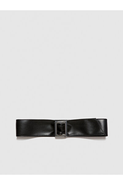 Sisley Black Faux Leather Belt - Rectangular Buckle, Women