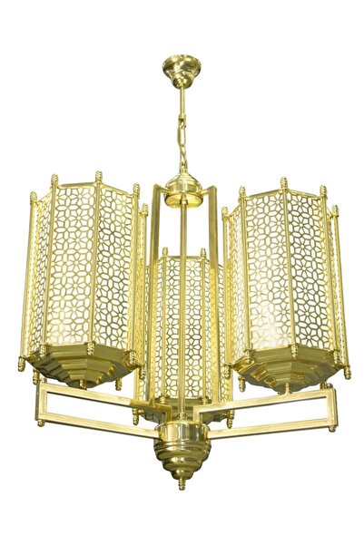 Üstün Avize Fabrikası Üçlü Fener Model Dış Mekan Pirinç Avize