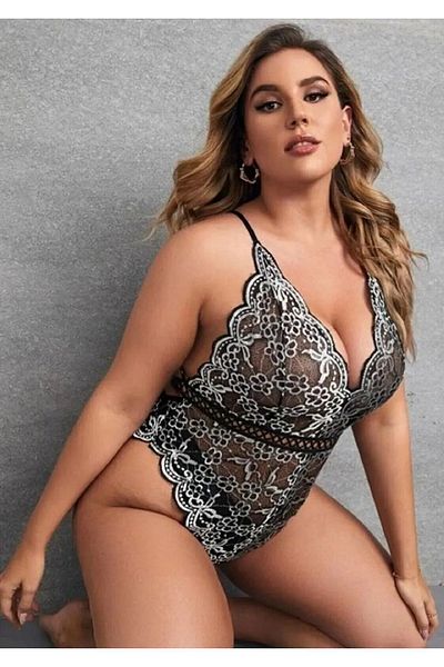 Qvien Secret Γυναικείο Γκρι Babydoll Fancy Εσώρουχα Σετ 3XL 4XL 5XL