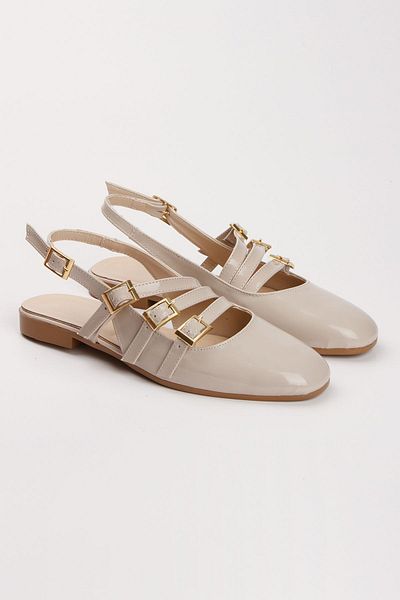 Lideral Patent Leather Short Heeled Square Toe Daily Comfortable Ballerinas - Open Back