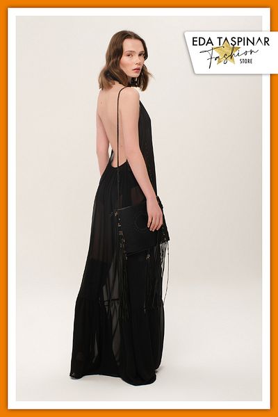 Eda Taşpınar Meat Iconic Design Black Back Low-cut Chiffon Dress