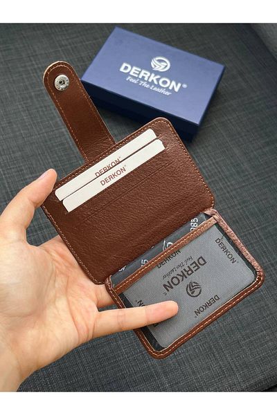DERKON Unisex Tan Genuine Leather Card Holder - Wallet