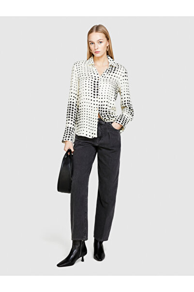 Sisley Γυναικείο πουκάμισο με λευκό στάμπα 100% βισκόζη - Κανονική εφαρμογή