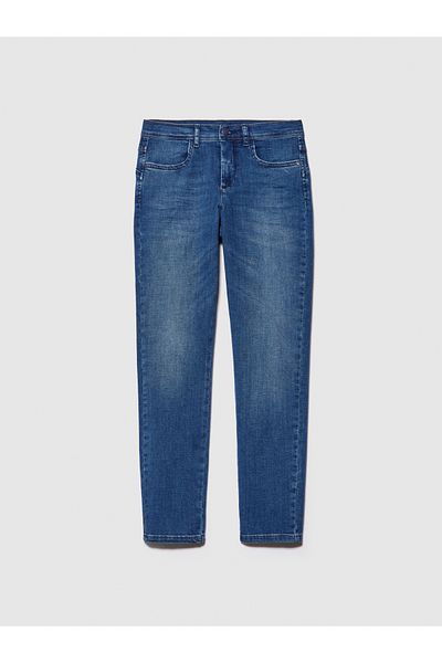 Sisley Pantaloni de damă din denim albastru din bumbac elastic cu talie înaltă