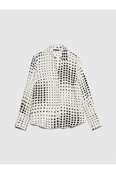 Sisley Γυναικείο πουκάμισο με λευκό στάμπα 100% βισκόζη - Κανονική εφαρμογή