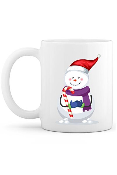 OXVİN كوب قهوة بطبعة رجل الثلج 2 طباعة خاصة (مفرد) بورسلين