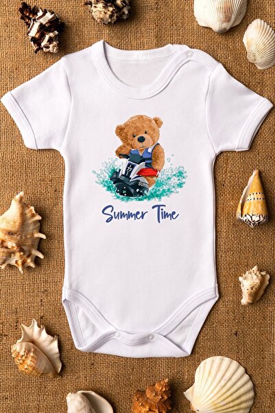 Overoz Summer Time Printed Teddy Bear Body - Organic 100% Cotton, Short Sleev...