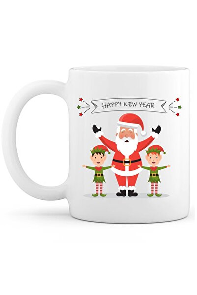 OXVİN كوب قهوة سانتا كلوز للعام الجديد بطباعة خاصة (مفرد) بورسلين