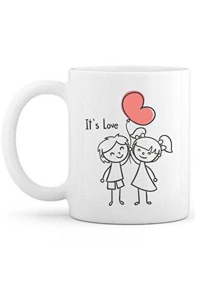 OXVİN كوب قهوة مطبوع عليه عبارة "It's Love" من البورسلين