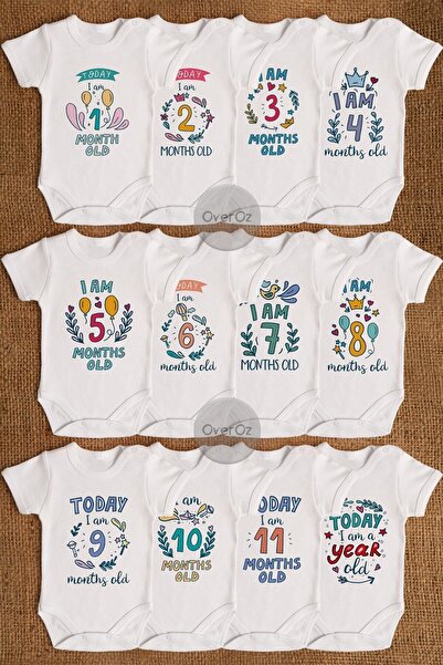 Overoz طقم بدلة أطفال للجنسين بعمر 0-1 سنة - بدلة مكونة من 12 قطعة مع أزرار كبس هدية بادي Ay005