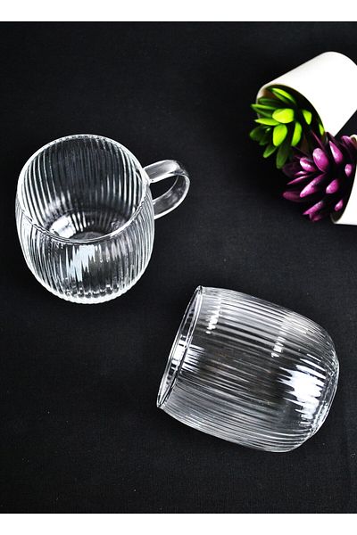 Purelegant 395 ML Borosilicate Glass Mug - Cup with Handle Tea Coffee Soft Drink Cup