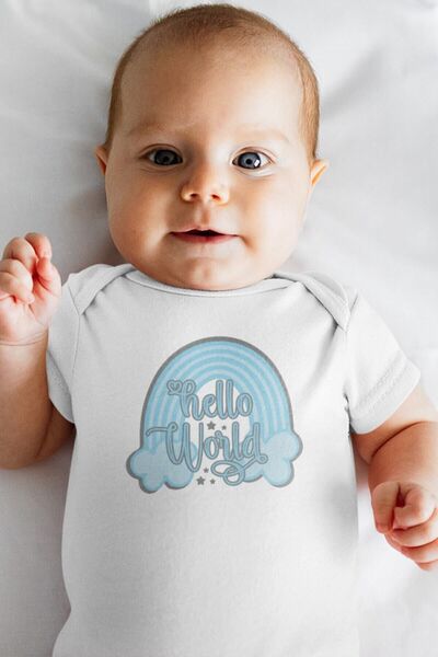 Overoz Organik %100 Pamuk Hello World Baskılı Kısa Kollu Bebek Çıtçıtlı Body ...