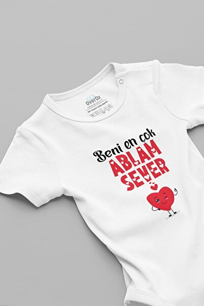 Overoz Organik %100 Pamuk Beni En Çok Ablam Sever Baskılı Çıtçıtlı Bebek Body...