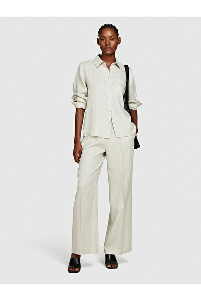 Sisley Beige Linen Shirt - Button and Pocket, Long Sleeve