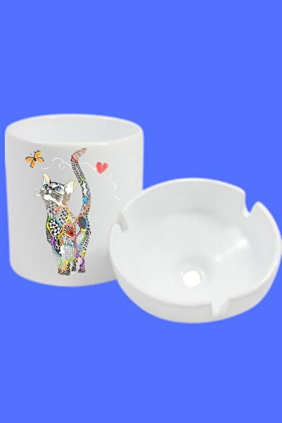 Hediyexpres منفضة سجائر منزلية من البورسلين بتصميم أنيق على شكل قطة غير معطرة