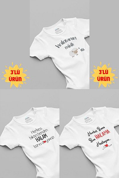 Overoz Organic 100% Cotton 3-Piece Baby Body Set White Baby Bodysuit with Snap Fasteners Triple 5135h-5137-5165
