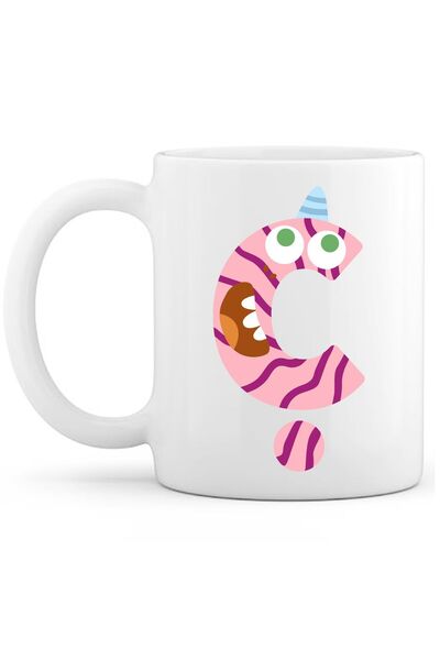 OXVİN Letter C Monster Printed Special Coffee Cup (Single) Porcelain