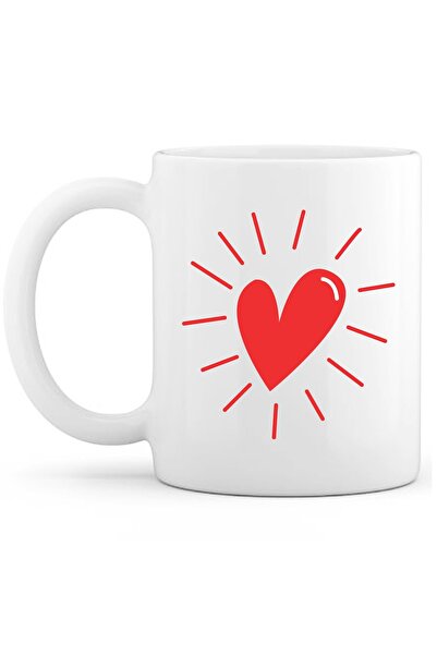 OXVİN كوب قهوة على شكل قلب لامع بطباعة خاصة (مفرد) بورسلين