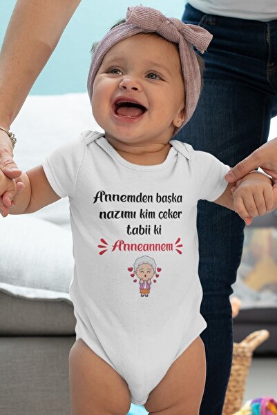 Overoz Organik %100 Pamuk Anneanne Baskılı Kısa Kollu Bebek Çıtçıtlı Body Badi Zıbın Tulum 5416