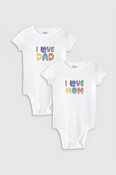 Overoz Organik %100 Pamuk Love Mom & Dad Anne Baba 2'li Bebek Body Set Çıtçıt...