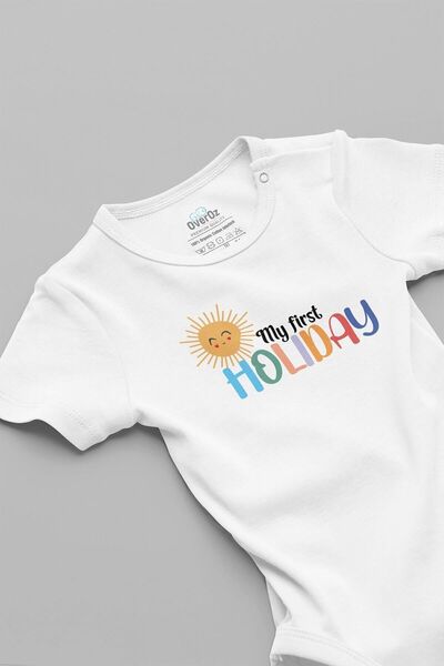 Overoz بدلة أطفال من القطن العضوي مطبوع عليها My First Holiday - بدلة Zıbın 5633