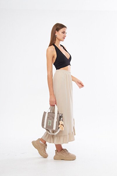 LOCHCA Zek Ayıcıklı Kanvas El Ve Omuz Çanta Vizon