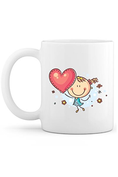 OXVİN كوب قهوة مطبوع عليه فتاة لطيفة بطباعة خاصة (مفردة) بورسلين