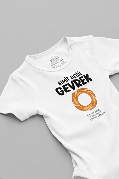 Overoz Organik %100 Pamuk Izmir Simit Değil Gevrek Baskılı Çıtçıtlı Bebek Bod...