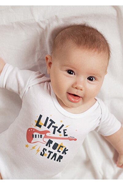 Overoz بدلة أطفال بأكمام قصيرة من القطن العضوي مطبوع عليها نجمة الروك الصغيرة...