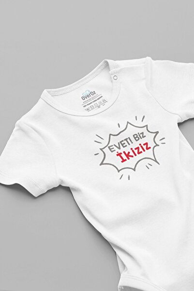 Overoz Organic 100% Cotton Yes!We're Twin Baby Bodysuit White Bodysuit with S...