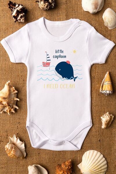 Overoz Organic Cotton Little Captain Printed Baby Body - Jumpsuit with Snap Fasteners 5504