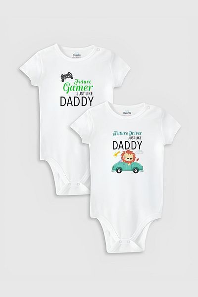 Overoz 100% Cotton Organic Baby Bodysuit - Daddy Dad Printed, 2-Piece Bodysuit and Bodysuit Set 5010-5022