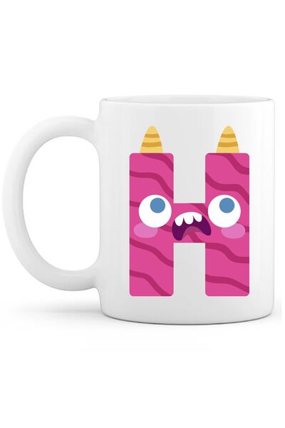 OXVİN Letter H Monster Printed Special Coffee Cup (Single) Porcelain
