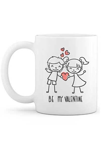 OXVİN كوب قهوة مطبوع عليه عبارة "Be My Valentine" من البورسلين (مفرد)